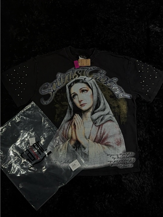 Saints global Other - Saint global Black Studded Short Sleeve Saint Mary  Graphic Tee